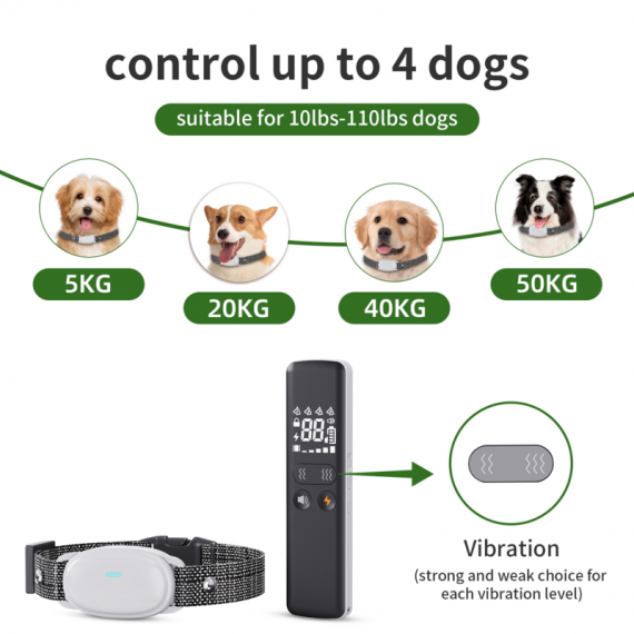 300 metre remote controlled dog training collar for up to 4 dogs IPX7 #1005